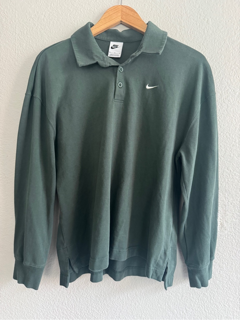 Nike Long-Sleeve Polo Shirt - Green with White Swoosh